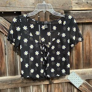 Forever 21 black mesh daisy cardigan